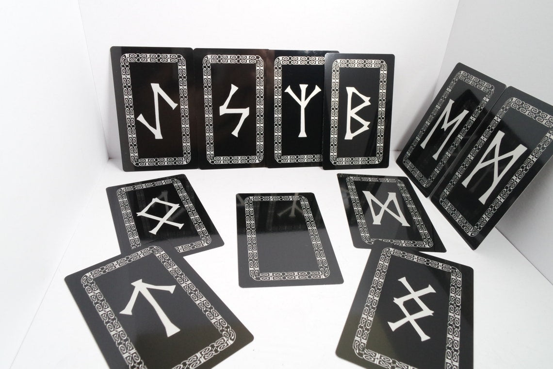 Norse Viking Futhark  Rune Set, Knotwork Rune Card Set, Metallic Rune Tiles - Inlumined Arts LLC