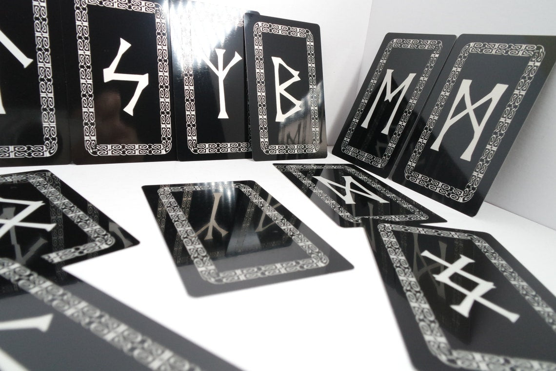 Norse Viking Futhark  Rune Set, Knotwork Rune Card Set, Metallic Rune Tiles - Inlumined Arts LLC