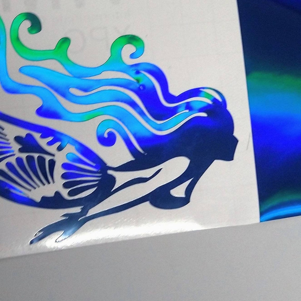 Mermaid life fantasy decal for car, boat, laptop, blue gold holographic sticker - Inlumined Arts LLC