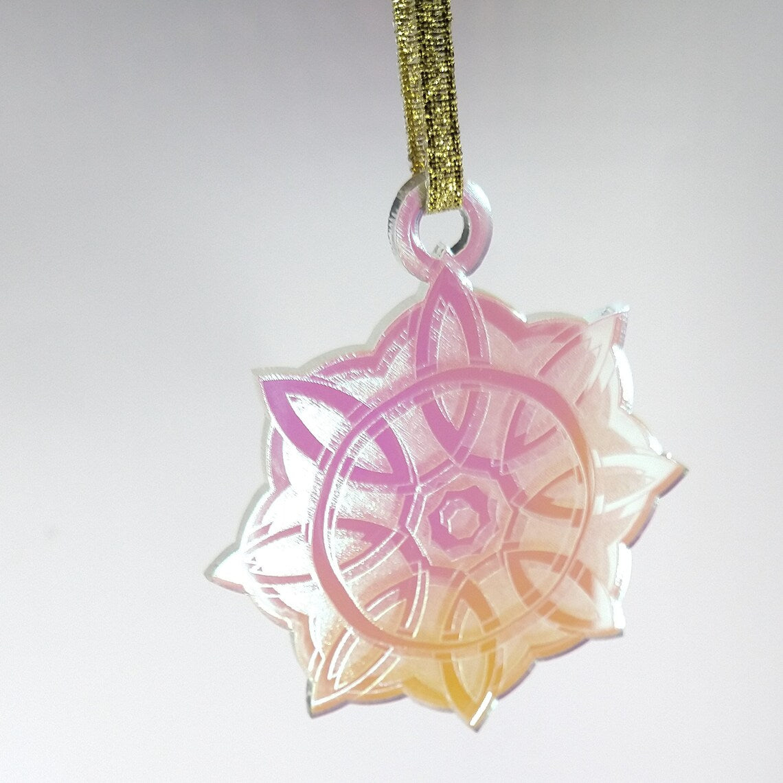 Celtic Snowflake Ornament - Yule Pagan Christmas Decor in Gold, Iridescent Acrylic, or Wood | Handmade Yuletide Tree Decoration Gift