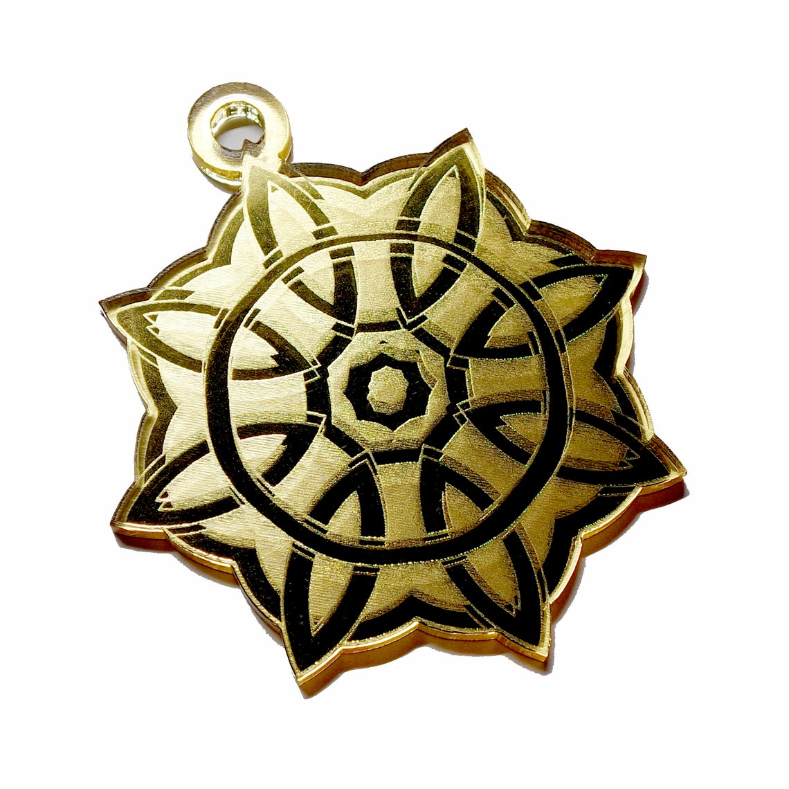 Celtic Snowflake Ornament - Yule Pagan Christmas Decor in Gold, Iridescent Acrylic, or Wood | Handmade Yuletide Tree Decoration Gift