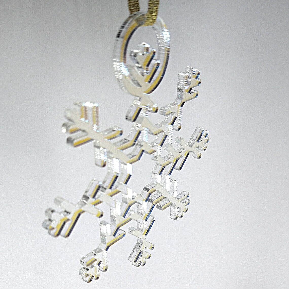 Snowflake Winter holiday ornament, yule or christmas, gold , Iridscent or Gold acrylic