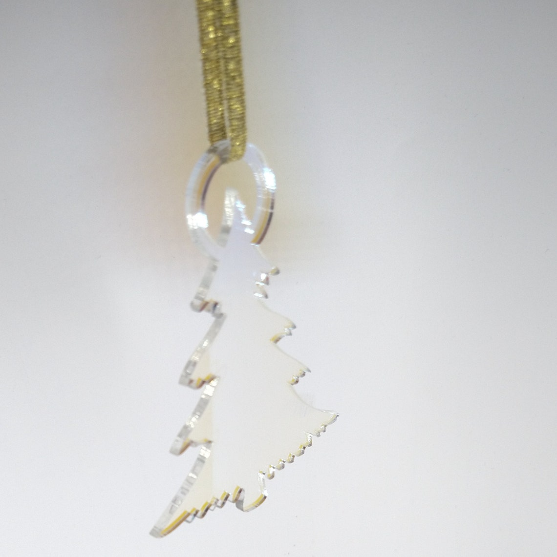 Tree holiday ornament, iridscent crystal or gold acrylic