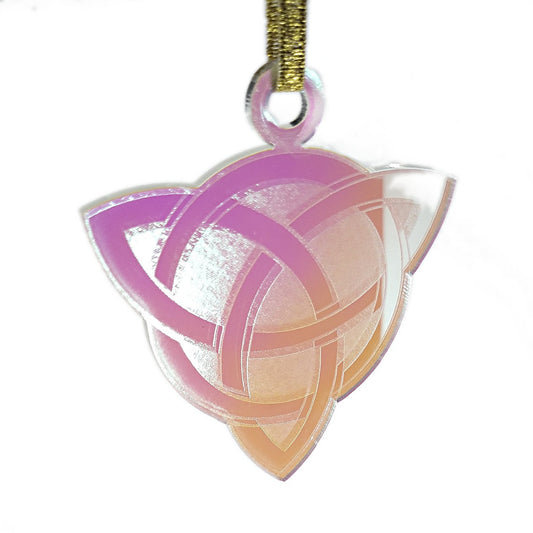 Triquetra celtic Knot Holiday ornament, Yule, Chirstmas,  iridscent crystal or gold acrylic