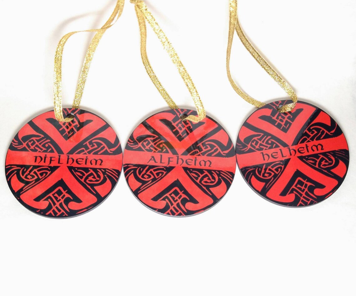 Norse Pagan Yggdrasil Ornaments Set - 9 Realms Yule Decor