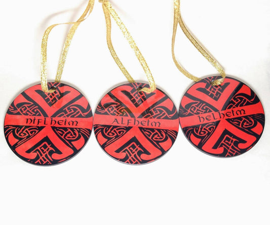 Norse Pagan Yggdrasil Ornaments Set - 9 Realms  Yule Decor