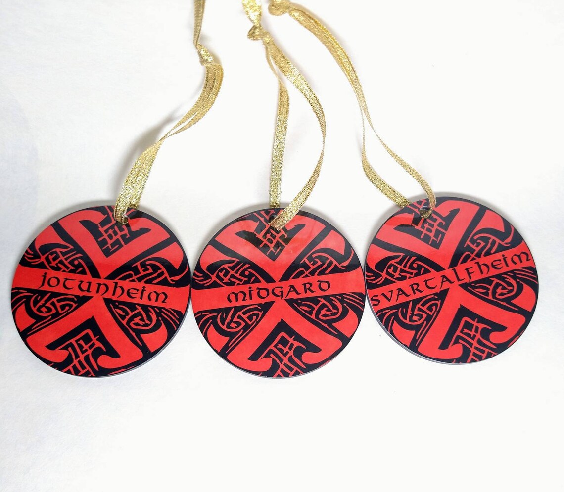 Norse Pagan Yggdrasil Ornaments Set - 9 Realms Yule Decor