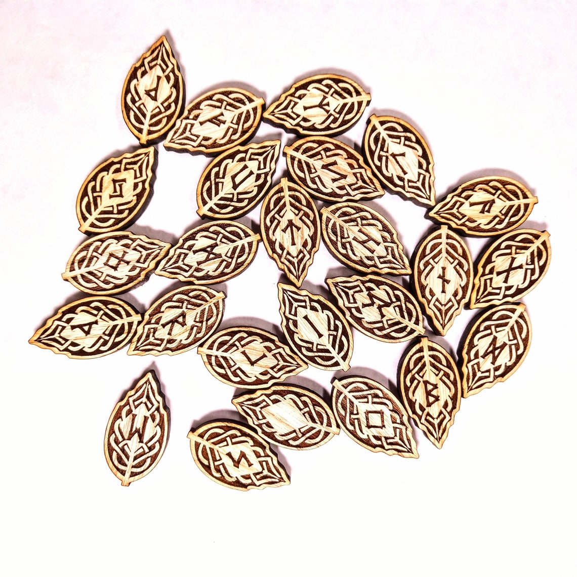 Norse Viking Elder Futhark LEAF Rune Set yggdrasil ASH WOOD worldtree - Inlumined Arts LLC