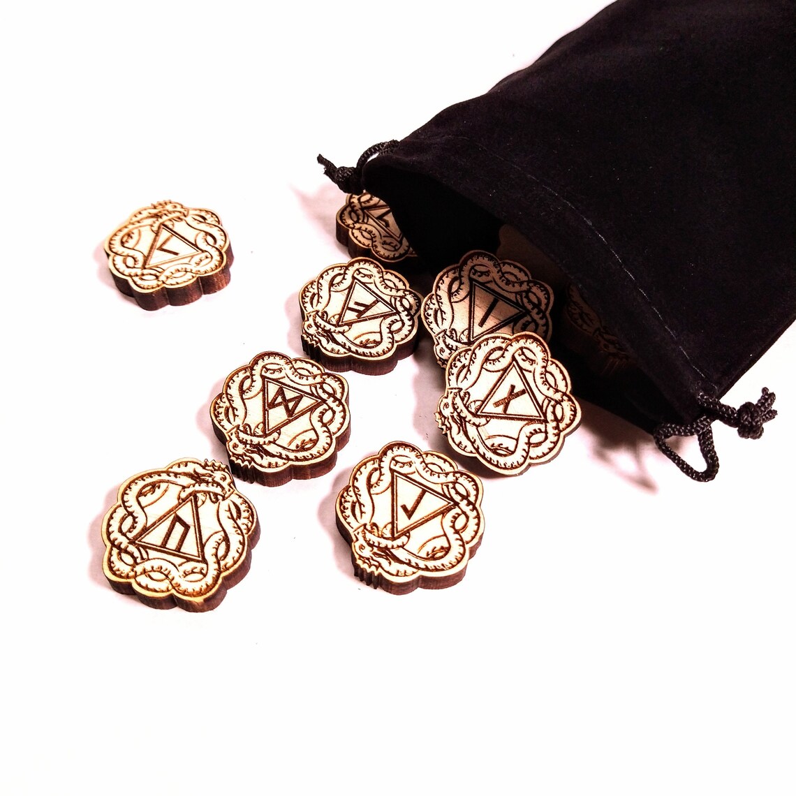 Norse Viking Elder Futhark Pocket Rune Set, jormungand serpent - Inlumined Arts LLC