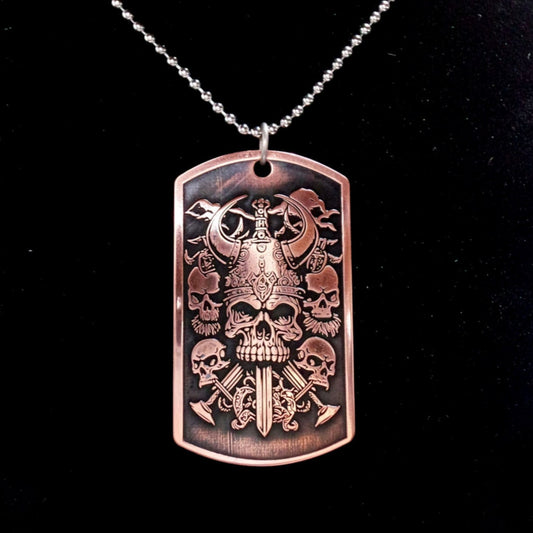 Rustic Copper Dog Tag Pendant Skull Pendant silver copper