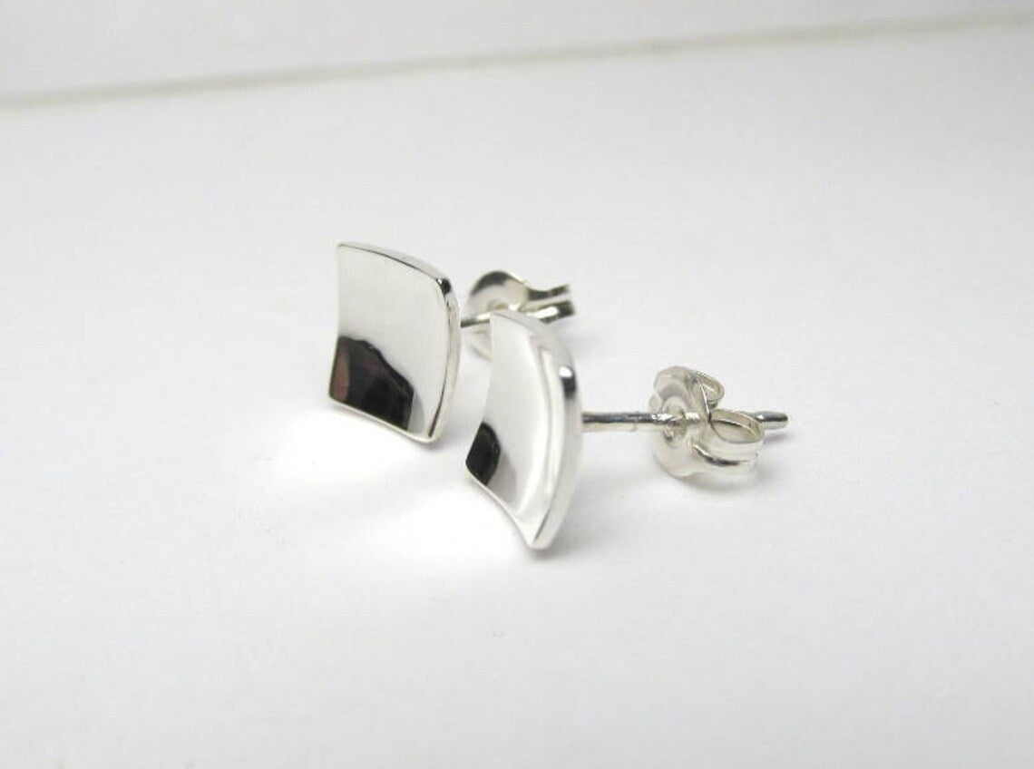 Sterling Silver Square MINIMALIST concave Stud Earrings