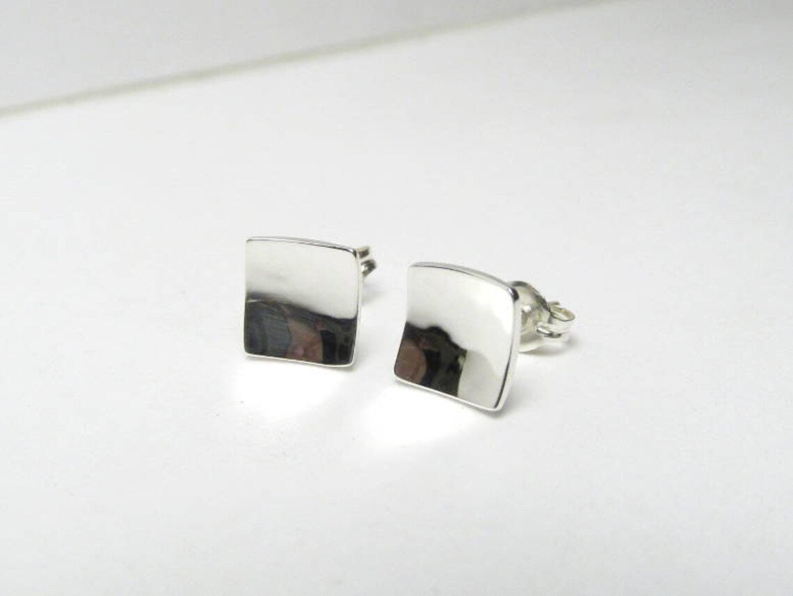Sterling Silver Square MINIMALIST concave Stud Earrings