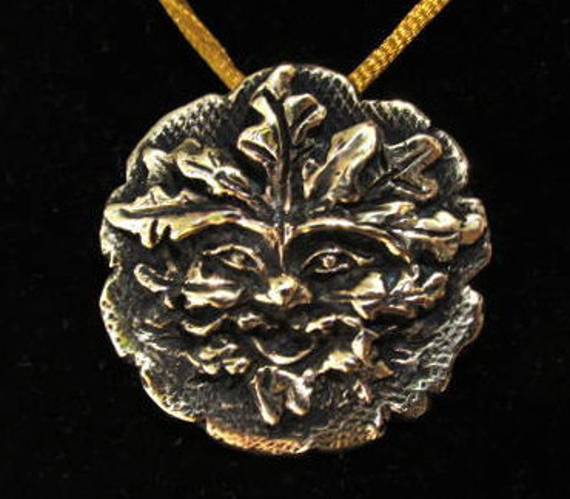 Bronze Celtic Greenman Pendant Handmade Art Sculpture Necklace - Inlumined Arts LLC