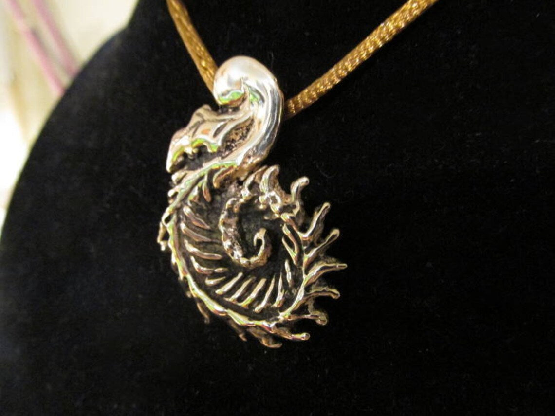 Solid Bronze Fern Pendant sculptural Art Necklace - Inlumined Arts LLC