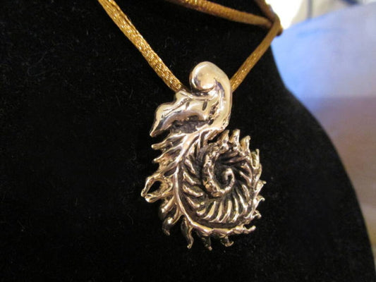 Solid Bronze Fern Pendant sculptural Art Necklace - Inlumined Arts LLC