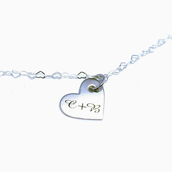 Sterling Silver Romantic Heart Charm Necklace Custom Initial Anniversary Valentines keepsake - Inlumined Arts LLC
