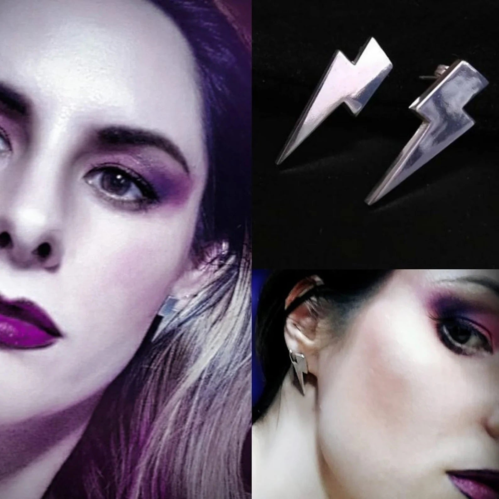 80s Sterling Silver Handmade Lightning Bolt Stud Earrings - Inlumined Arts LLC