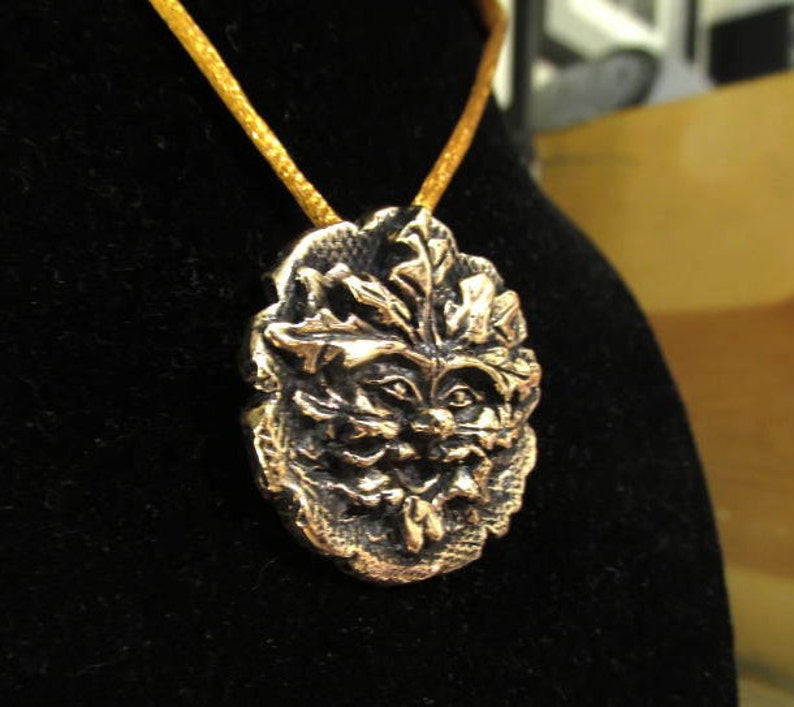 Bronze Celtic Greenman Pendant Handmade Art Sculpture Necklace - Inlumined Arts LLC