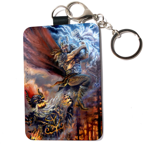 Norse God Thor , card holder , key chain wallet faux leather