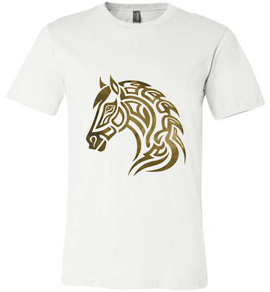 Viking Norse Knotwork Horse Graphic T-Shirt – Gold Design