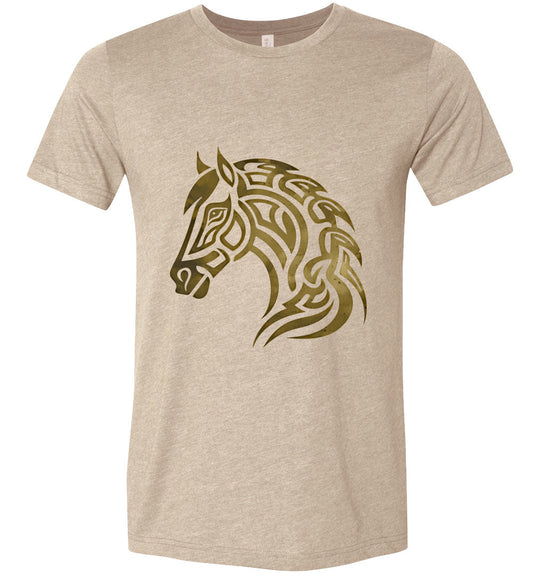 Viking Norse Knotwork Horse Graphic T-Shirt – Gold Design
