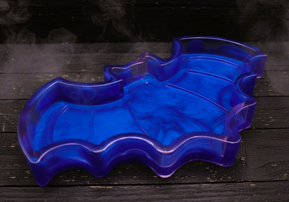 Gothic Bat Wing Resin Tray, Iridescent Purple Jewelry Holder, Dark Fantasy Home Decor
