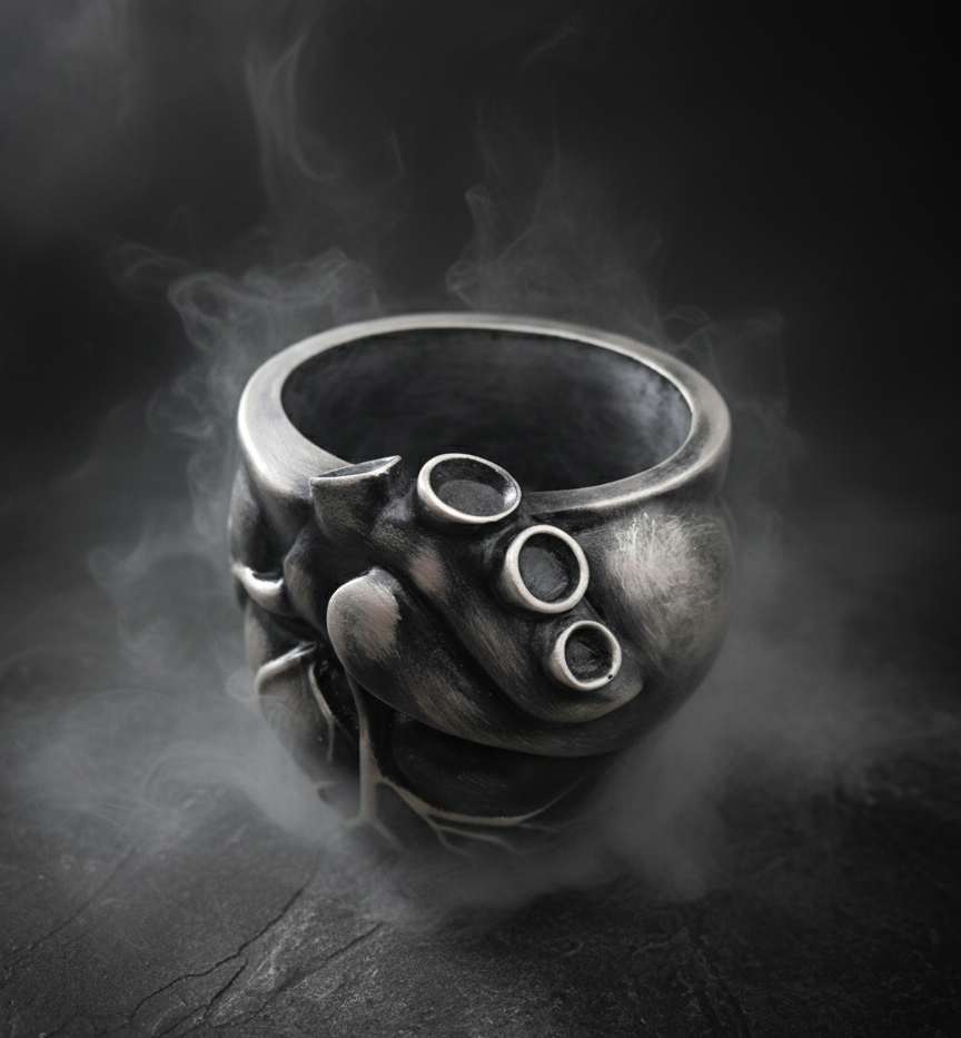 Anatomical Heart Vase Black & Silver Eco Resin Decor Pencil Holder