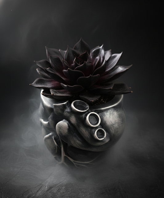 Anatomical Heart Vase Black & Silver Eco Resin Decor Pencil Holder