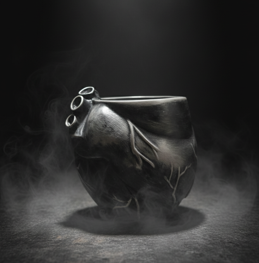 Anatomical Heart Vase Black & Silver Eco Resin Decor Pencil Holder