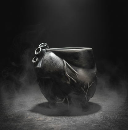 Anatomical Heart Vase Black & Silver Eco Resin Decor Pencil Holder