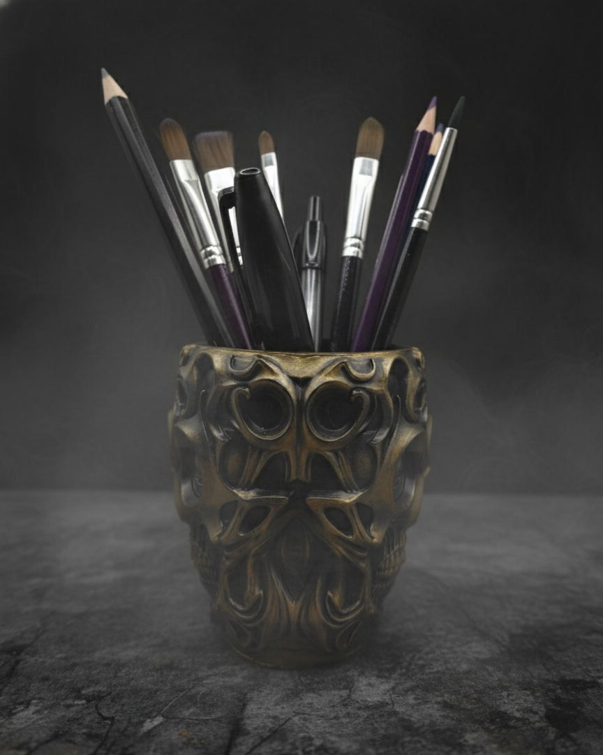 gothic  skull desk organizer