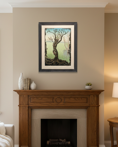 Original Fantasy ART Fairy  Tree DRYAD FRAMED wood block Print