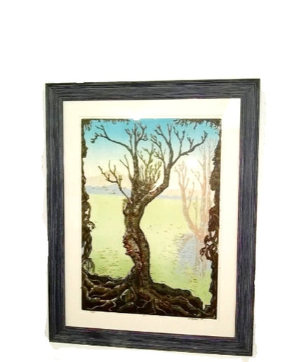 Original Fantasy ART Fairy  Tree DRYAD wood block Print - Inlumined Arts LLC