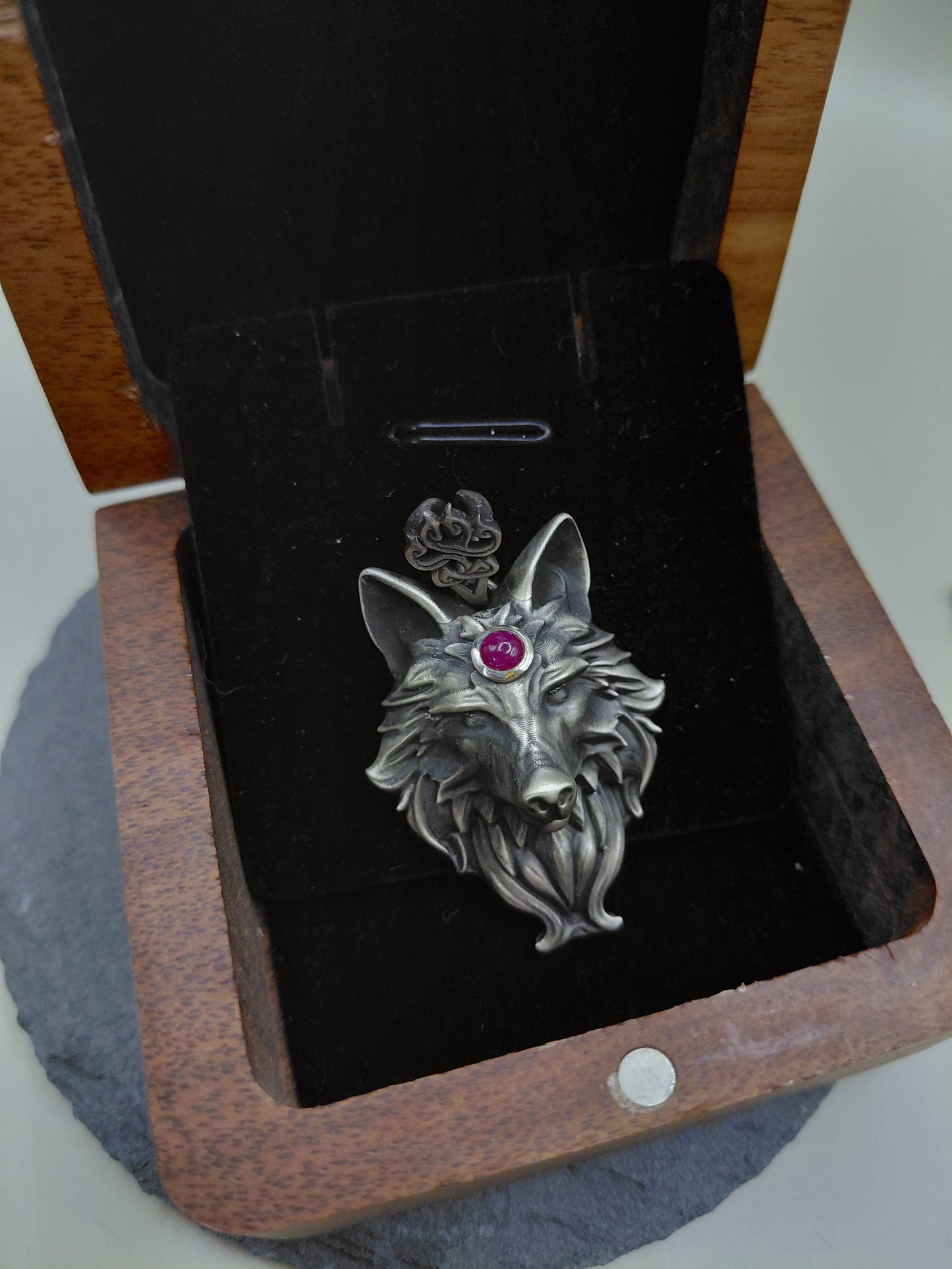 Fangborne Sterling Silver Wolf Pendant- Limited Edition- Birthstone pendant