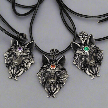 Fangborne Sterling Silver Wolf Pendant- Limited Edition- Birthstone pendant