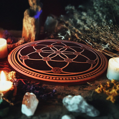 Seed of Life, Flower of Life, Gold Crystal Grid Altar Board