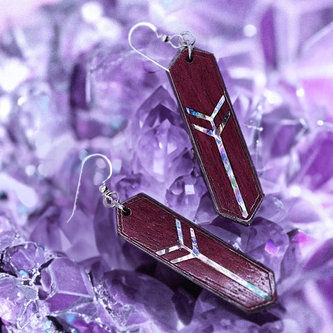 Arcane Reflection Purple Heart Mother of Pearl Inlay Earrings