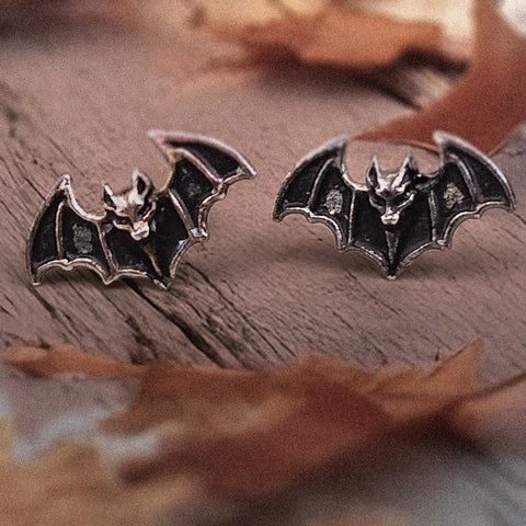 Handmade Sterling Silver gothic Bat Stud Earrings