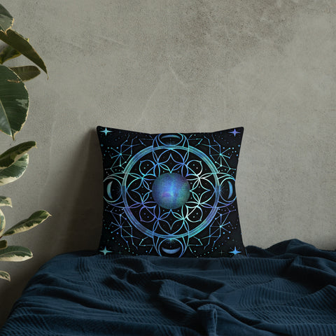 Celtic Cross Moon Phases Celestial  Blue Premium Pillow