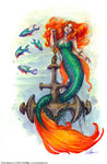 Anchor Embrace Ocean Mermaid Art Print Wall Decor