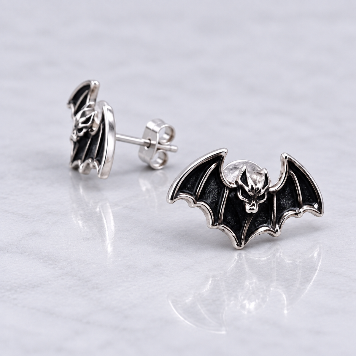 Sterling Silver gothic Bat Stud Earrings