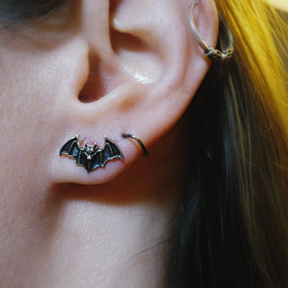 Handmade Sterling Silver gothic Bat Stud Earrings