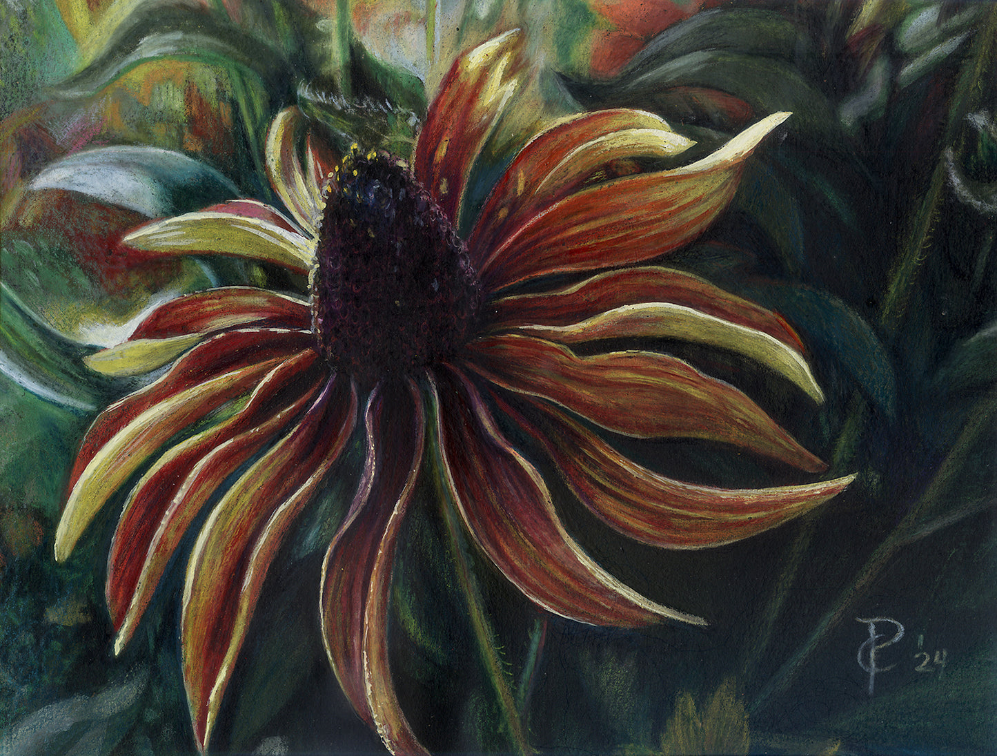 original colored pencil cone flower art