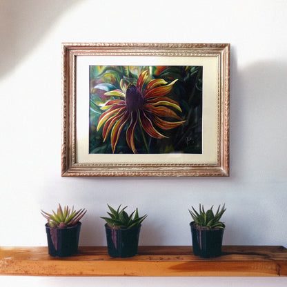 original floral artwork in frame, colored pencil , carol phillips