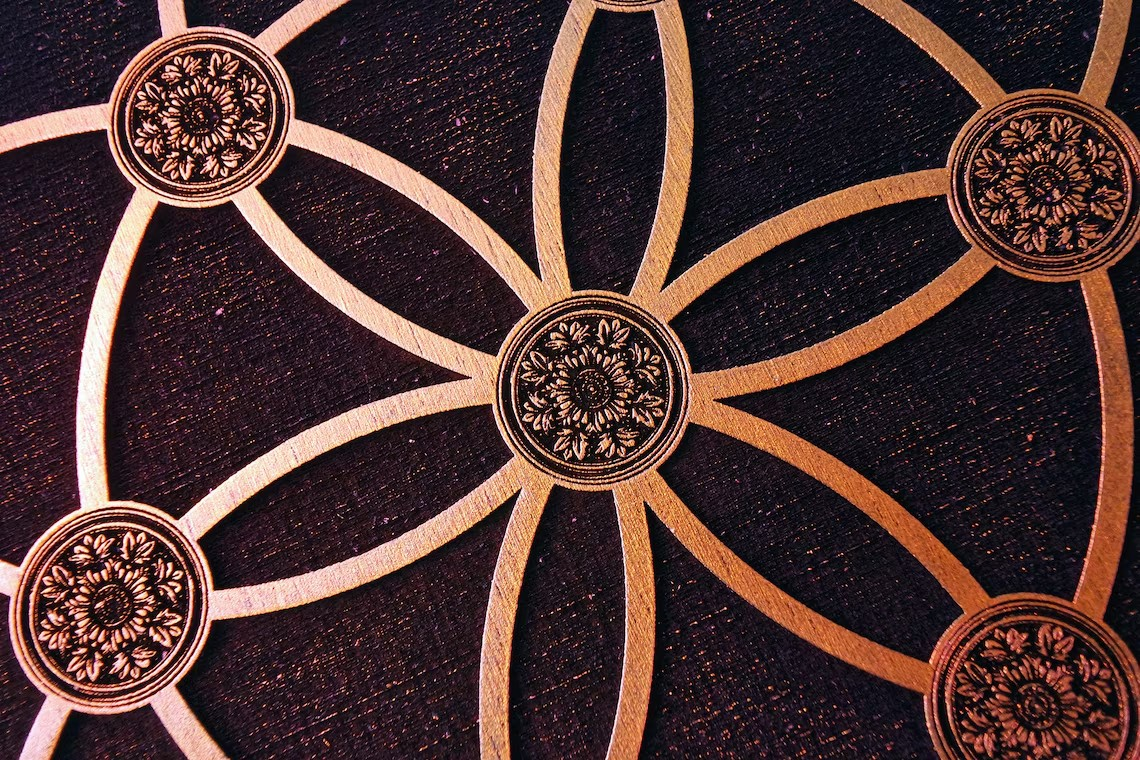Seed of Life, Flower of Life, Gold Crystal Grid Altar Board