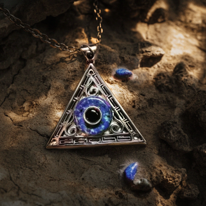 Evil Eye, Sterling Silver Amulet, Greek Pendant  with Lapis Lazuli and Onyx - Inlumined Arts LLC