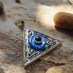 Evil Eye, Sterling Silver Amulet, Greek Pendant  with Lapis Lazuli and Onyx