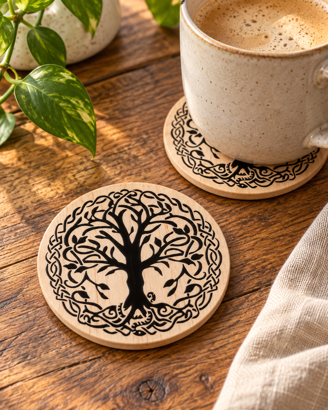 World Tree, Norse, Celtic ,tree of life wood coaster set of 4