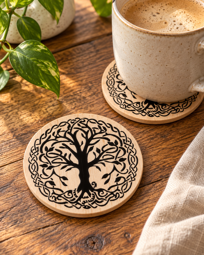 World Tree, Norse, Celtic ,tree of life wood coaster set of 4