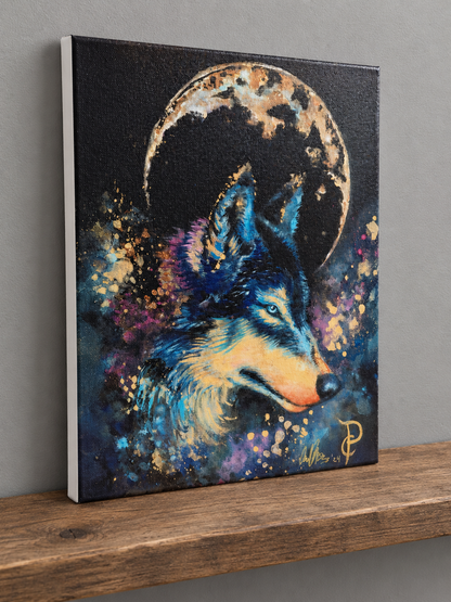 Wolf and Moon Canvas Print, 11x14 wall art